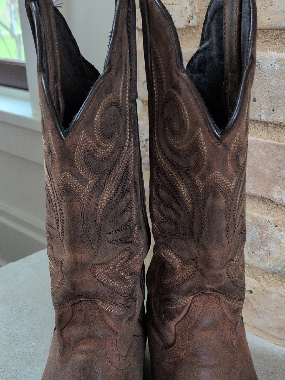 JB DILLON I Brown Leather Snip Toe Embroidered Cowgirl Western Cowboy Boots, 8.5 - Picture 6 of 16